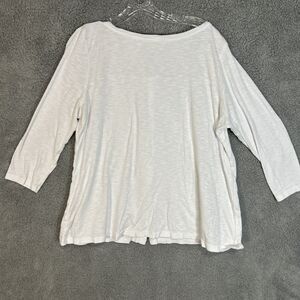 J Jill Women’s L Pima Button Back Tee Off White 3/4 Sleeve